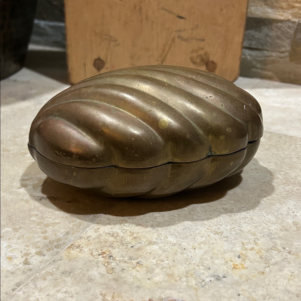 SOLD- Vintage Brass Clamshell Trinket Box